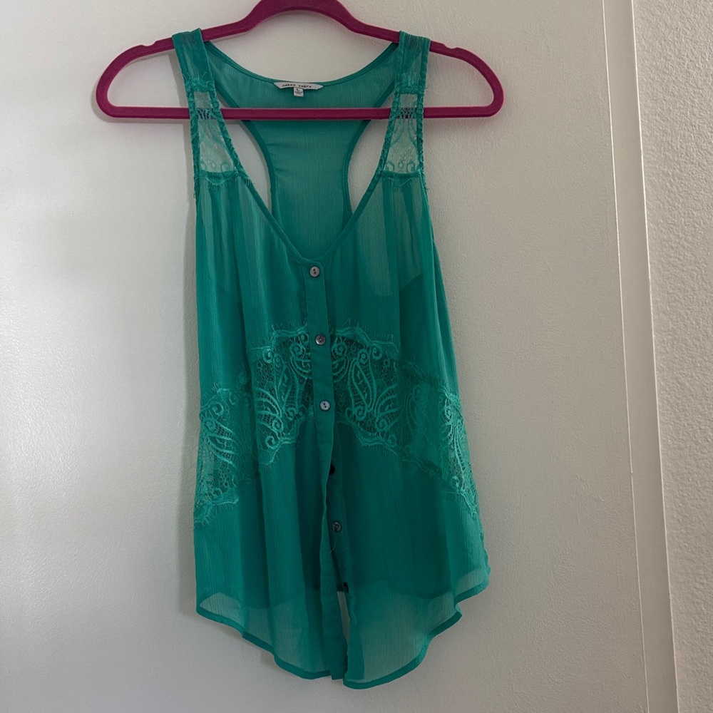 Naked Zebra Turquoise Sheer Tank Top